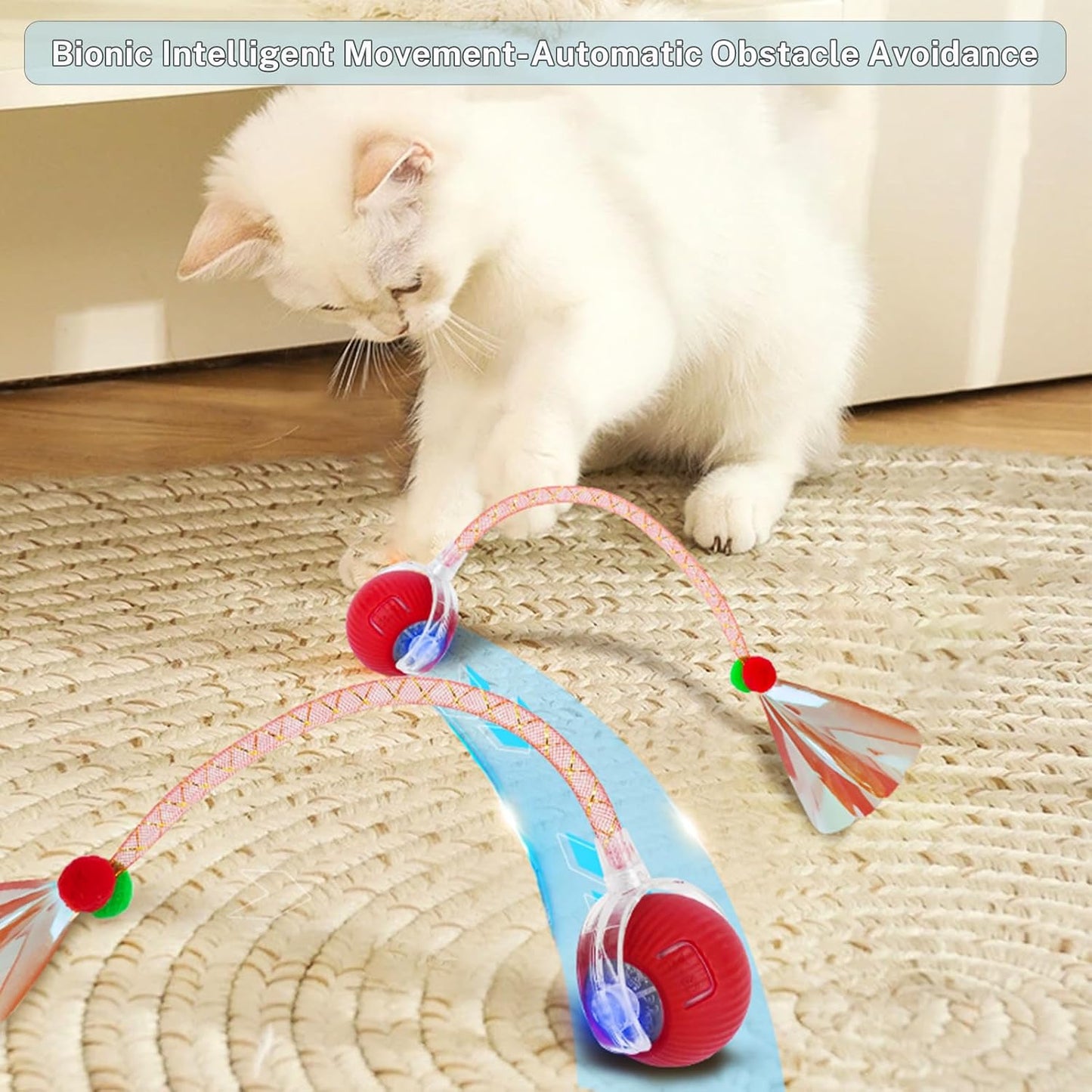 New Upgraded Cat Ball Toy - Speedy Tail 2.0 Cat Toy, Interactive Cat Toy Ball, Stimulating Toys and Juguetes para Gatos, Cat Toys for Bored Indoor（Sound Switchable） (Blue)