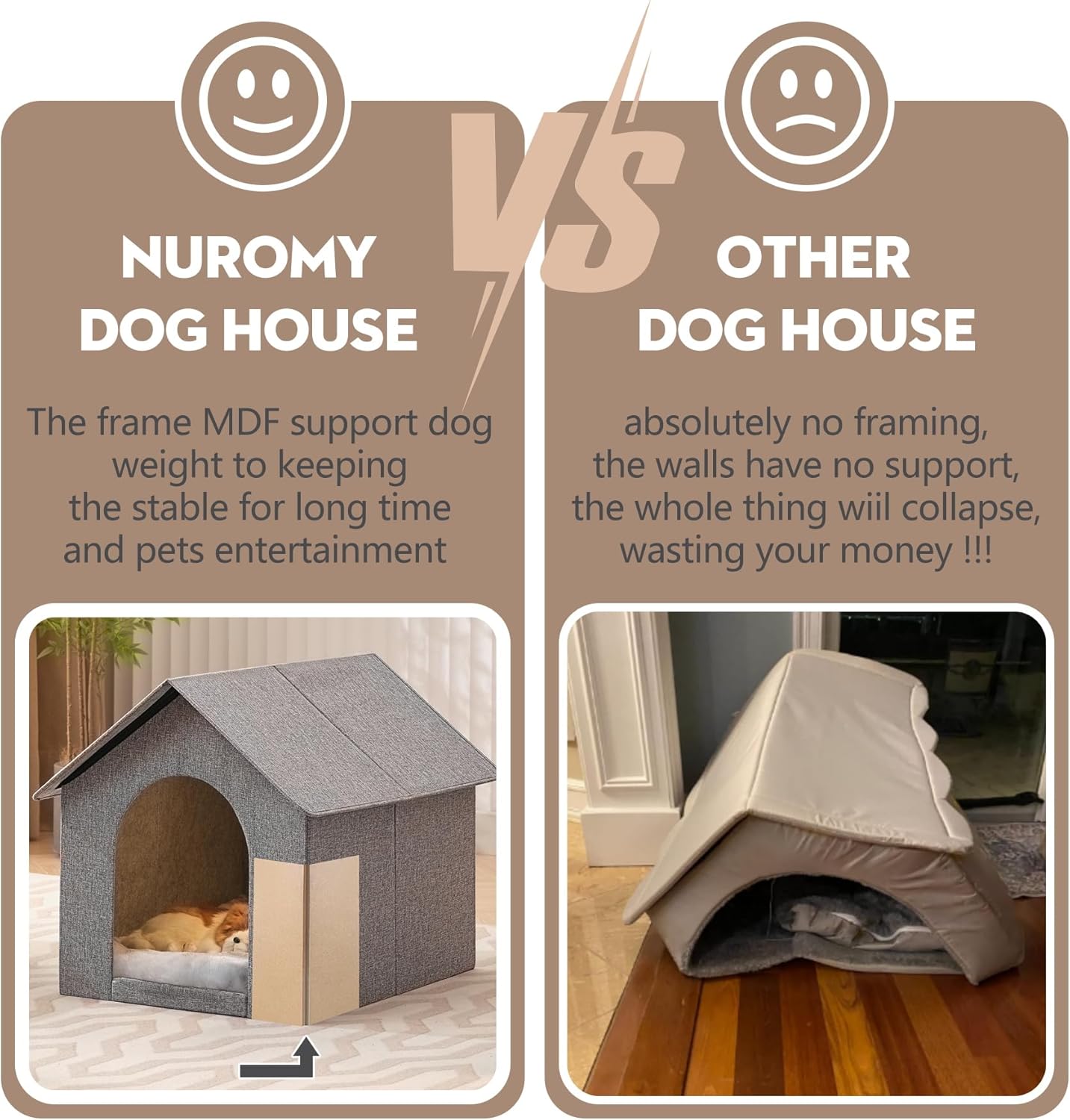 Indoor Dog House with Washable Plush Cushion,Large Size for Medium Dogs & Large Cats