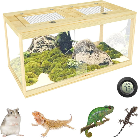 67 Gallon Reptile Tank - 40" Lockable Sliding Door Bearded Dragon & Snake Tank with Metal Mesh Roof, Front Opening Terrarium for Lizards, Leopard Gecko (Wood, 40" x 20" x 20") - FurryFun