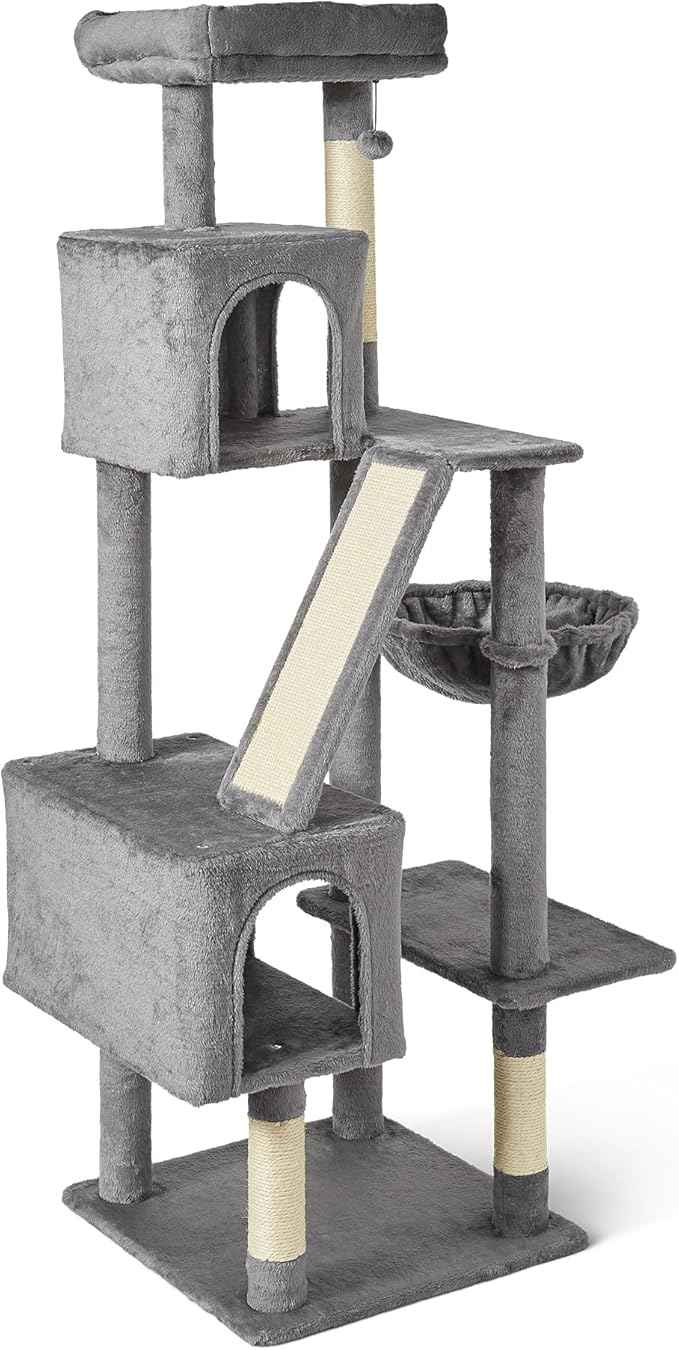 Amazon Basics Indoor Cat & Kittens Multi-Level Climbing Activity Tower with Scratching Posts, FSC Certified, 60.1" (152.7cm) H, Grey