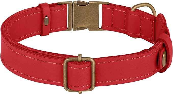 AirTag Dog Collar - Genuine Leather Dog Collar with Apple AirTag Holder and Metal Buckle - Smart GPS Tracking Pet Collars (Red, S, 12"-15" Neck Fit)