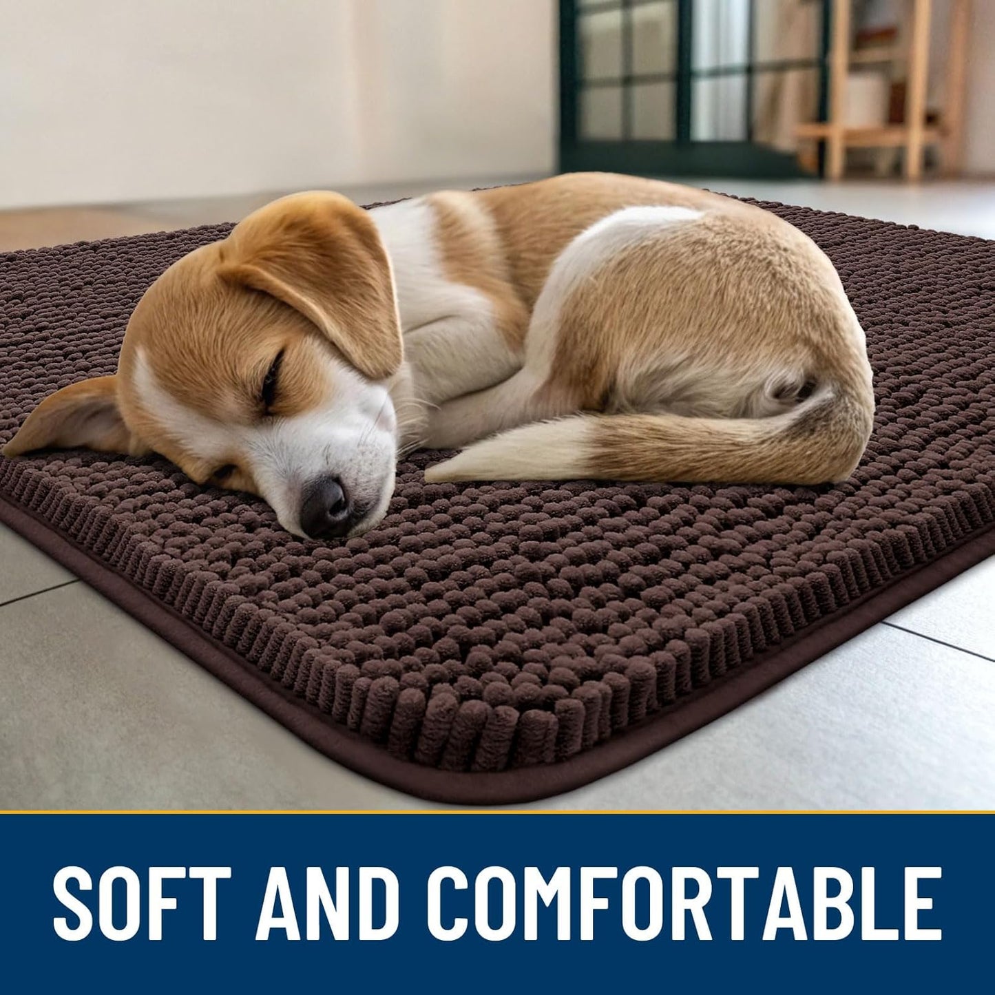 Smiry Dog Door Mat for Muddy Paws 40x32, Absorbs Moisture and Dirt Doormat, Non-Slip Washable Quick Dry Chenille Front Door Mat Indoor Entrance, Entryway Carpet for Inside Floor, Brown