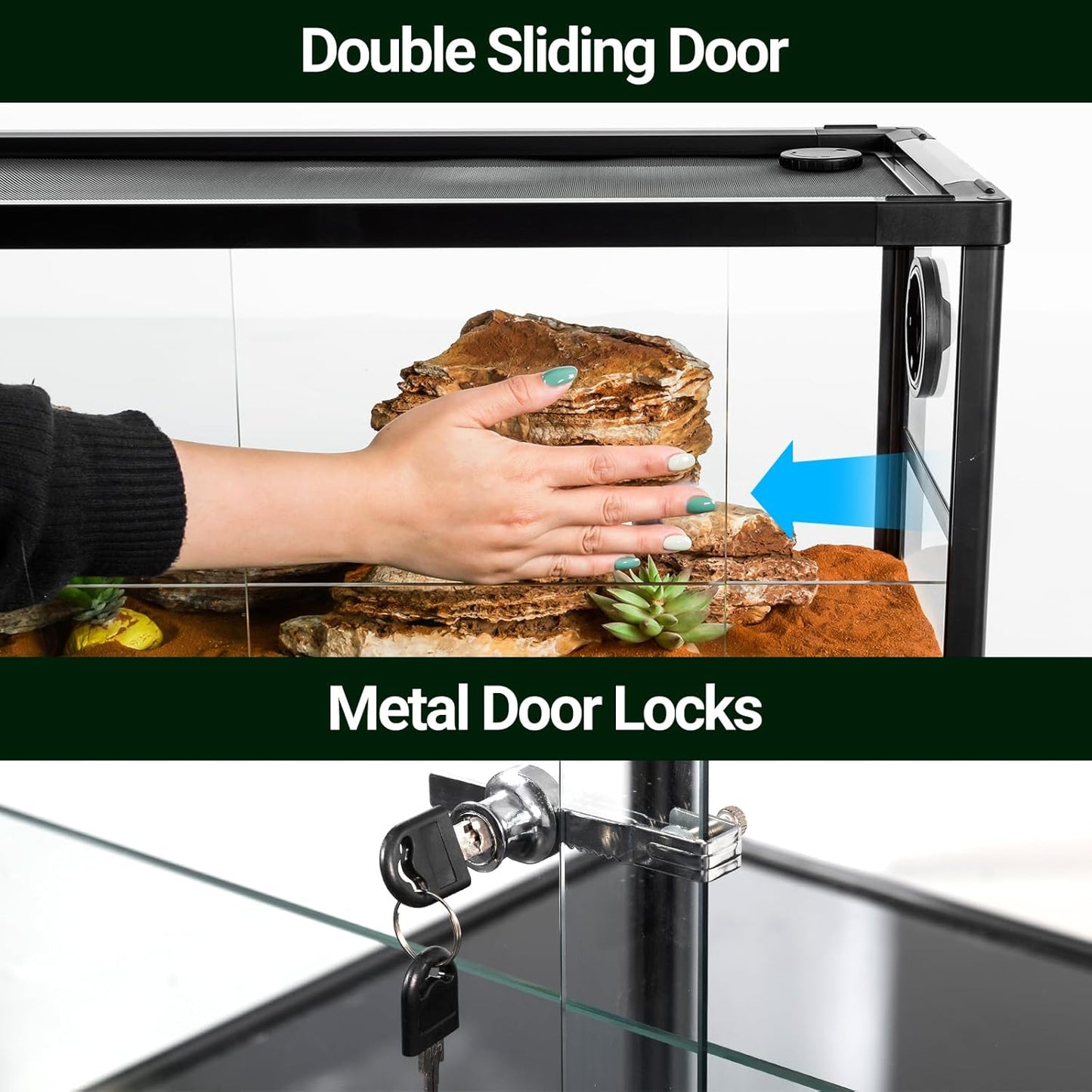 20 Gallon Reptile Tank, 30" x 12" x 12" Reptile Terrarium, Top Screen Ventilation, Sliding Door, Cable & Fogger Pass, Glass Enclosure for Bearded Dragon, Lizard, Gecko, Frog, Snake - FurryFun