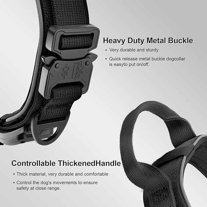 2026 Upgrade Dog Collar with IPX8 Waterproof AirTag Holder,Military Tactical Comfortable Control Handle and Ultra-Durable Metal Buckle/Night Reflective,GPS Collar for Medium to Large Dogs（Black/M）