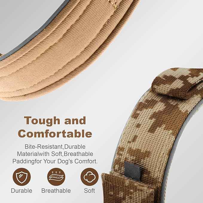 2026 Upgrade Dog Collar with IPX8 Waterproof AirTag Holder,Military Tactical Handle and Ultra-Durable Metal Buckle/Night Reflective,GPS Collar for Medium to Large Dogs (Camouflage Khaki/L)