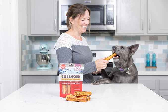 Wild Eats Salmon Flavor Collagen Retriever Style Cheek Roll 5" Dog Chews-4 Pack (Long Lasting Dog Chews Treats & Bones for Medium Dogs) Substitute for Pig Ears for Dogs
