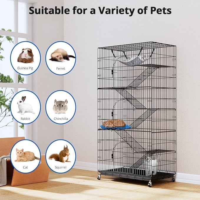 PawGiant 6-Tier Large Cat Cage Playpen, 72-inch Indoor/Outdoor Enclosure with 3 Doors, Hammock, Suitable for Cats, Kittens, and Small Animals