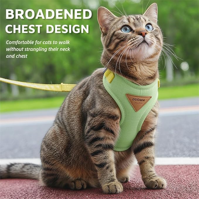Escape-Proof Cat Harness and Leash Set - Adjustable and Comfortable - Ideal for Walking Cat Outdoors - Fits Small Dogs, Kittens, Medium, and Large Cats (Green, M)
