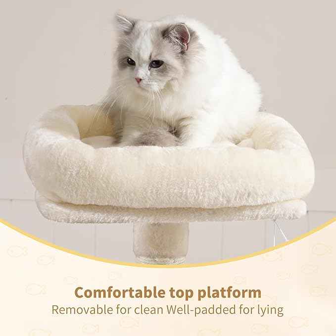 Heybly Cat Tree with Toy, Cat Tower Condo for Indoor Cats, Cat House with Padded Plush Perch, Cozy Hammock and Sisal Scratching Posts, Beige HCT004SM
