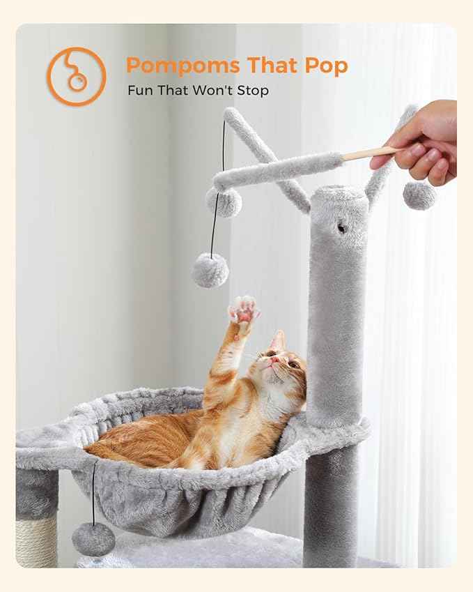45-Inch Small Cat Tree with 2 Condos for Indoor Cats,Cat Tower with Scratching Posts for Small Cats,Grey Cat Tree Tower with Hammock and Cat Toys