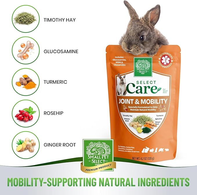 Small Pet Select - Select Care Joint Mobility Support Supplement, Natural High Fiber Timothy Hay Based Treats for Rabbits, Guinea Pigs, Hamsters, Other Small Animals, 4.2 oz