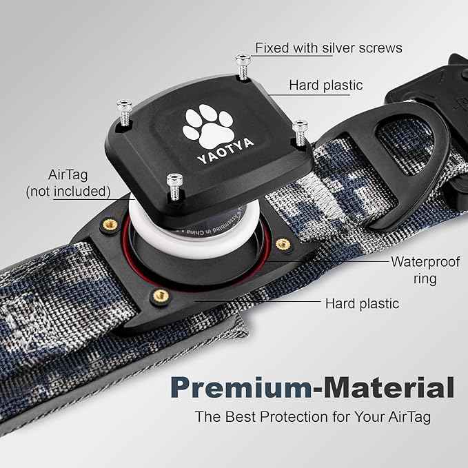 2026 Upgrade Dog Collar with IPX8 Waterproof AirTag Holder,Military Tactical Handle and Ultra-Durable Metal Buckle/Night Reflective,GPS Collar for Medium to Large Dogs (Camouflage Grey/XL)