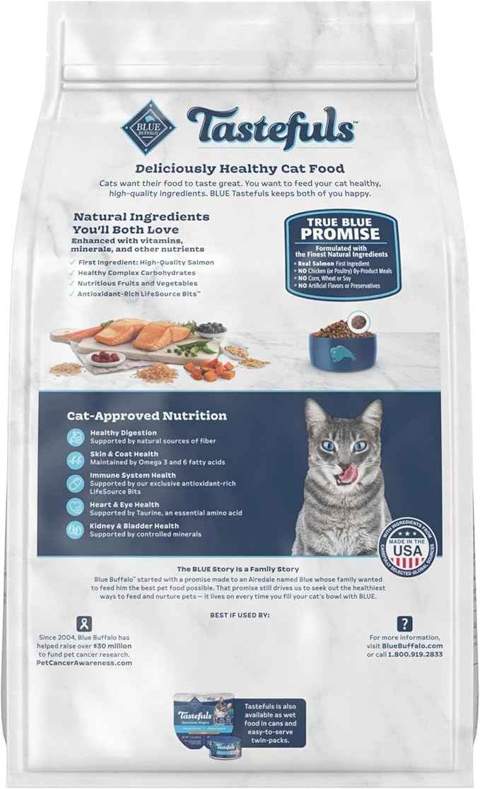 Blue Buffalo Tastefuls Natural Dry Food for Adult Indoor Cats, Salmon & Brown Rice Recipe, 5-lb. Resealable Bag