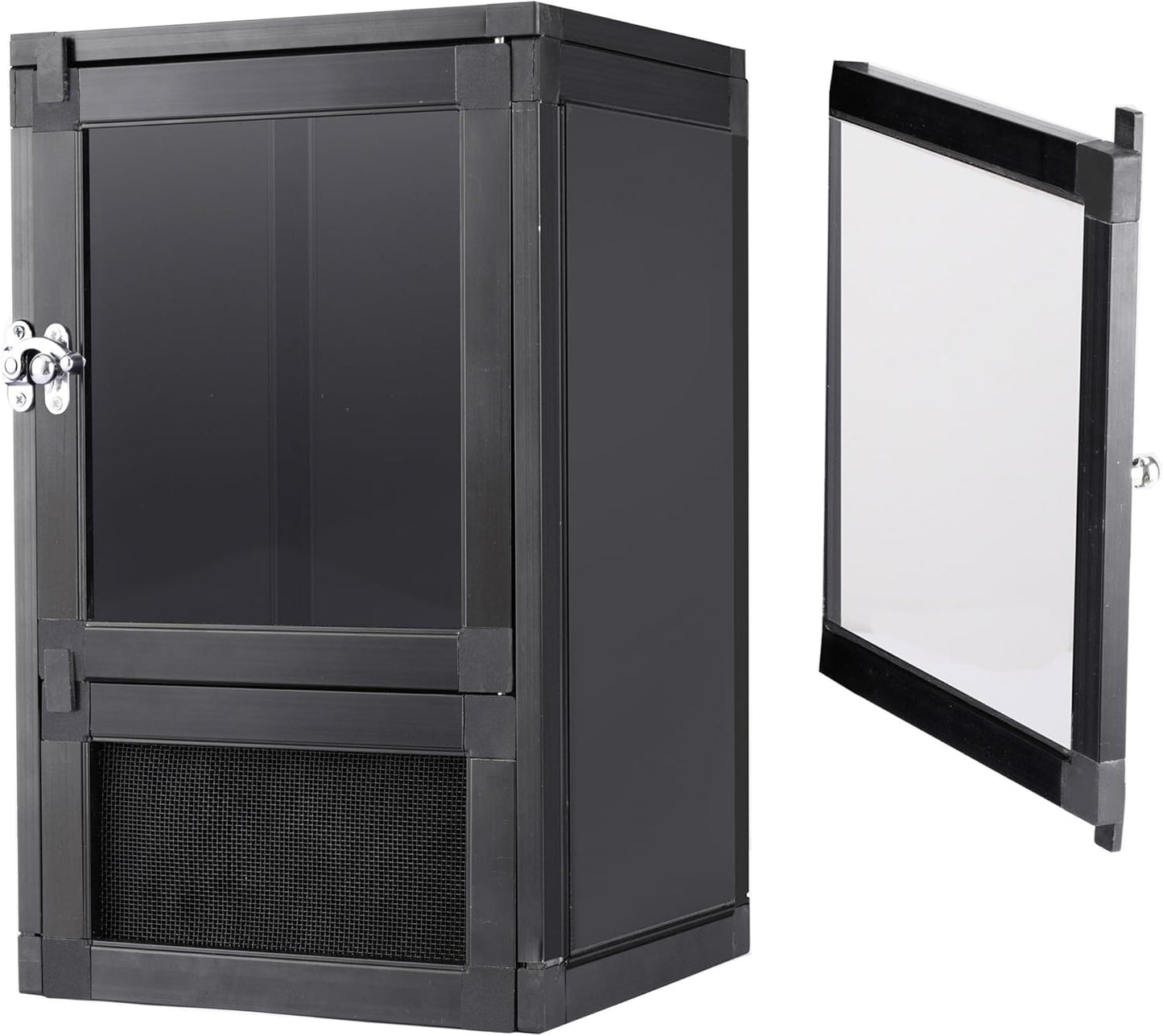 8" x 8" x 12" Small Reptile Cage Hatching Habitat, Screen & Acrylic Doors, Ventilated Terrarium for Lizards, Snakes, Frogs, Easy Assembly, Two Doors - FurryFun