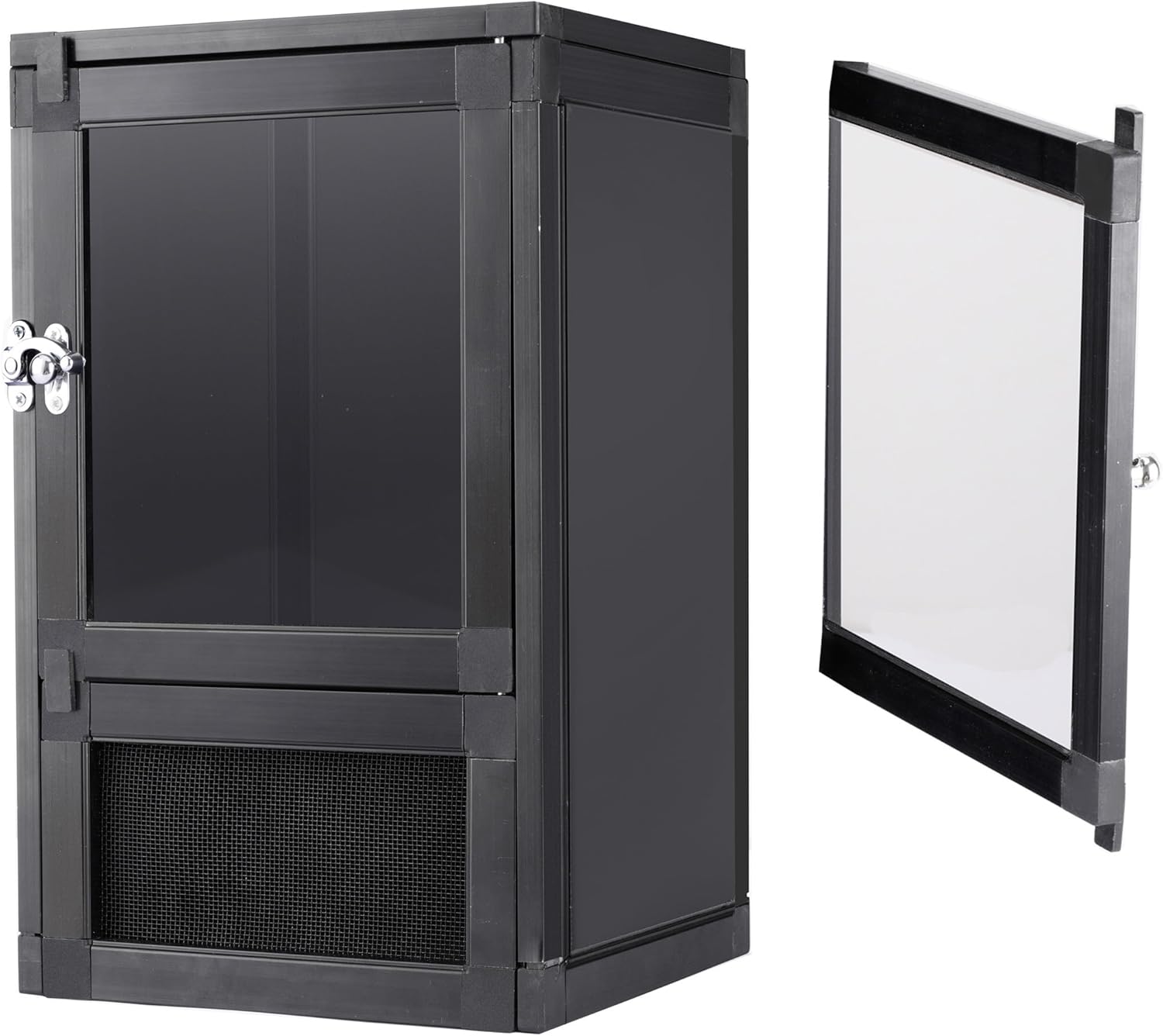 8" x 8" x 12" Small Reptile Cage Hatching Habitat, Screen & Acrylic Doors, Ventilated Terrarium for Lizards, Snakes, Frogs, Easy Assembly, Two Doors - FurryFun