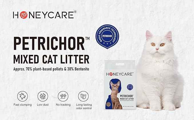 HONEY CARE Petrichor Mix Cat Litter I Tofu Cat Litter I Nature Plant-Based Pellets and Bentonite Sustainable I Low-Dust Qucik Clumping Superior Odor Control, 6 Lbs