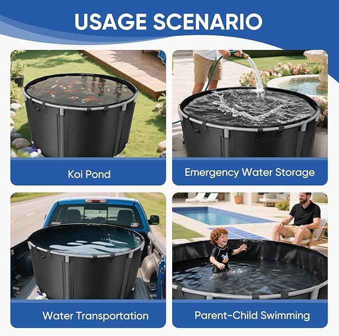 Canvas Fish Pond, 1300 Gallon Capacity Koi Pond, Foldable PVC Outdoor Fish Tank, Round Goldfish Bowl, Above Ground Pond with Stabilizing Frame and Drain Valve for Koi Farming, Aquaculture