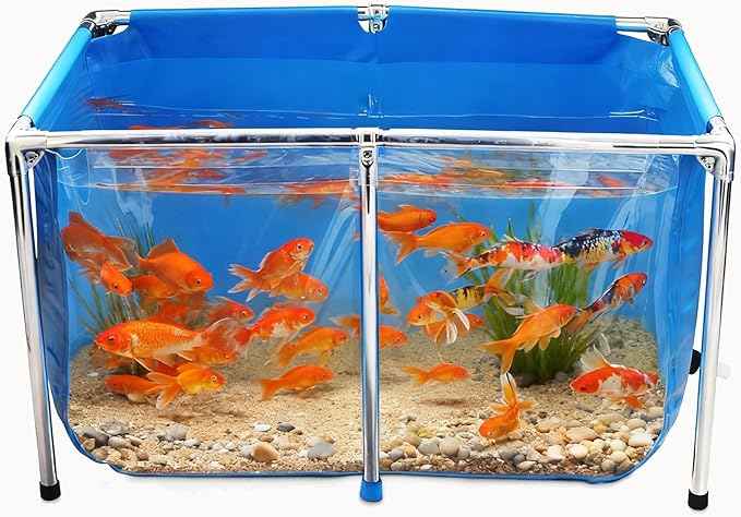 PVC Fish Pond,Above Ground Fish Tank,Goldfish/Koi Pond with Clear Viewing Panel, Outdoor Canvas Aquarium with Stainless Steel Frame & Drain Valve for Outside,39.4 * 23.6 * 23.6in,95 Gallon