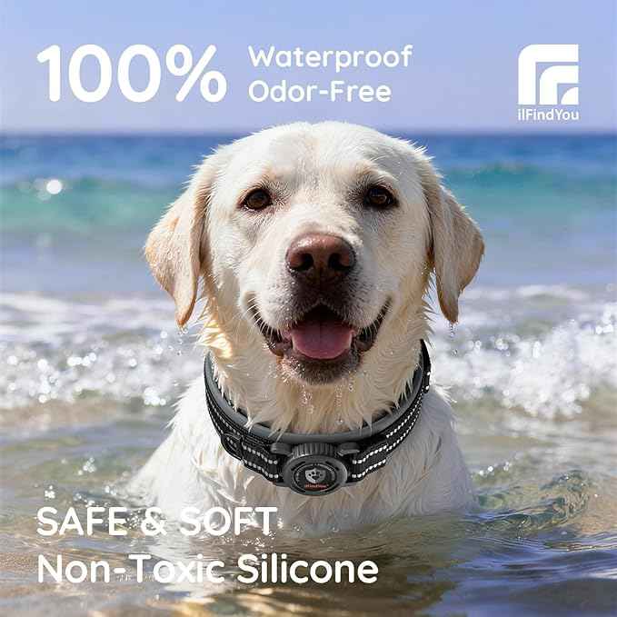 Upgraded AirTag Dog Collar with Holder, Waterproof Reflective Air Tag Dog Collar with Widened Comfortable Padding & Ultra-Durable Metal Buckle, Adjustable for Medium (Black, Small)