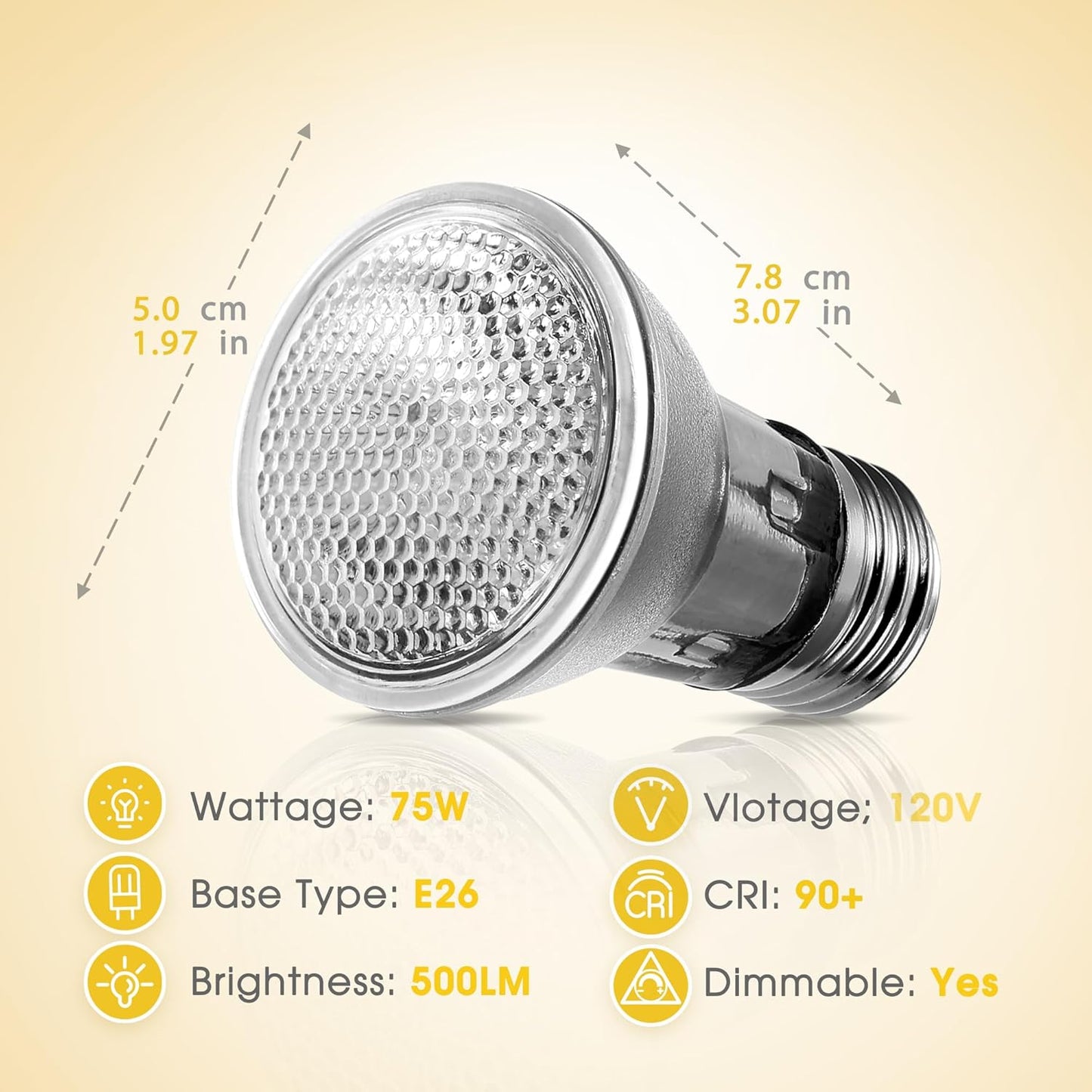 Reptile Heat Bulb 2 Pack, 75W UVA Reptile Light Bulbs, Dimmable Heat Lamp Bulbs Basking Spot Light Bulb for Reptiles, Amphibian, Bearded Dragon, Lizard, Chicken