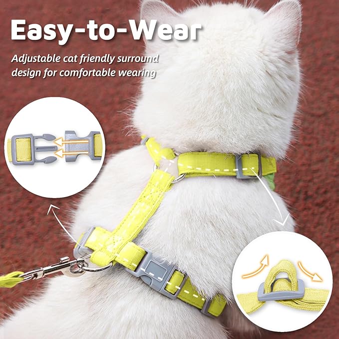 Escape-Proof Cat Harness and Leash Set - Adjustable and Comfortable - Ideal for Walking Cat Outdoors - Fits Small Dogs, Kittens, Medium, and Large Cats (Green, S)