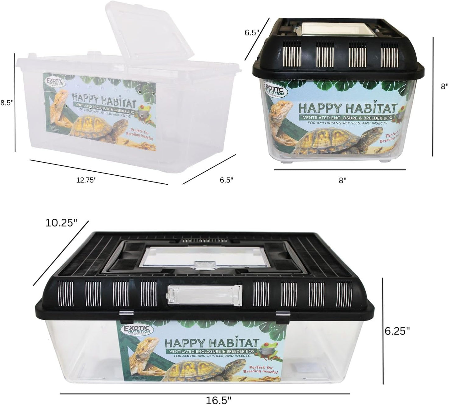 Happy Habitat - Ventilated Enclosure & Breeder Box - for Live Feeder Insects, Reptiles, Amphibians & Other Small Pets - Durable Plastic Portable Terrarium (Medium) - FurryFun