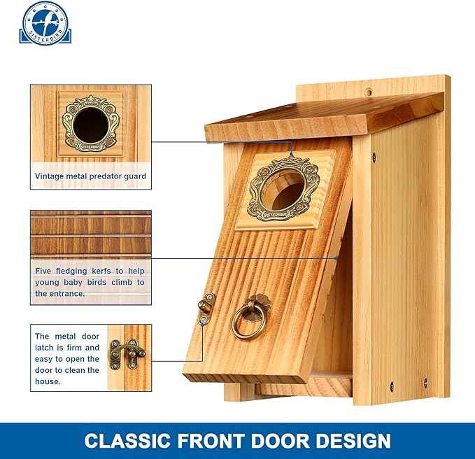 Premium Pack of 2 Bluebird Houses for Outside, Garden Bird Houses for Outdoor, Vintage Metal Predator Guard, Birdhouse Gift, Weatherproof Coating Bird Nesting, Assembly Required