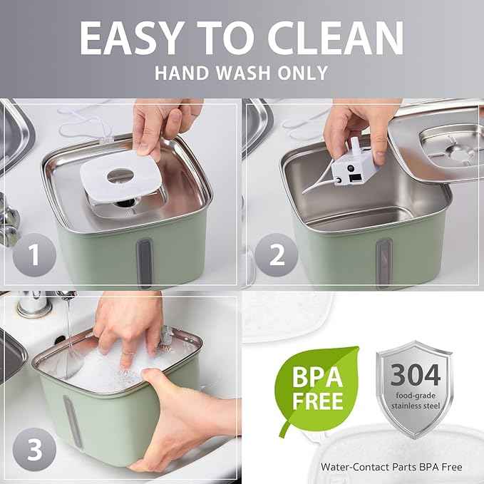 Veken Innovation Award Winner Stainless Steel Cat Water Fountain, 95oz/2.8L Automatic Pet Fountain Dog Water Dispenser with Replacement Filters & Silicone Mat for Cats, Dogs, Multiple Pets (Tea Green)