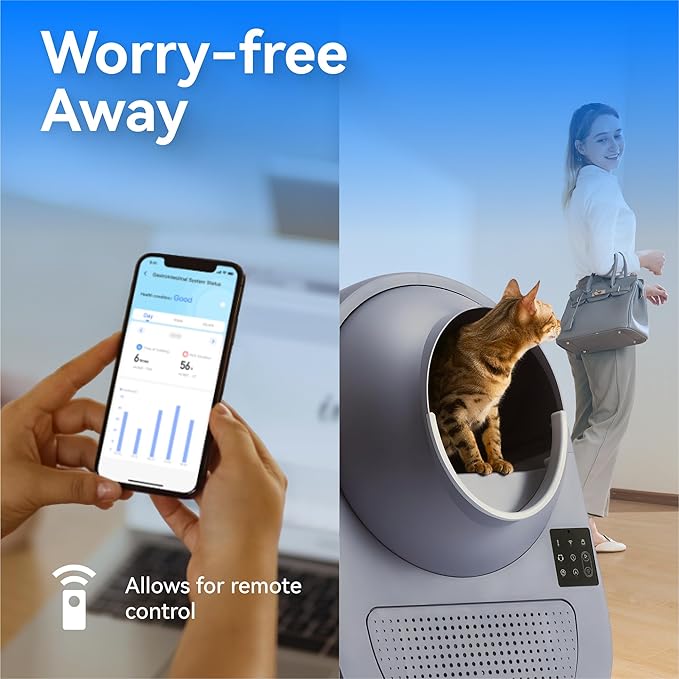 CATLINK Self-Cleaning Automatic Cat Litter Box, Gray - Robot Litter Box with Health Monitoring, Multi-Cat Households, Safe Anti-Pinch, Odor-Free/APP Control/Large Capacity/60 Liners, 1-Year Warranty