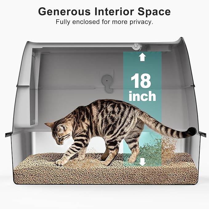 Stainless Steel Litter Box with Lid, XL Extra Large Metal Cat Litter Boxes for Big Cats Enclosed, Easy to Scoop with Scoop Set, High Sides Enclosure Anti-Urine Leakage Non-Sticky