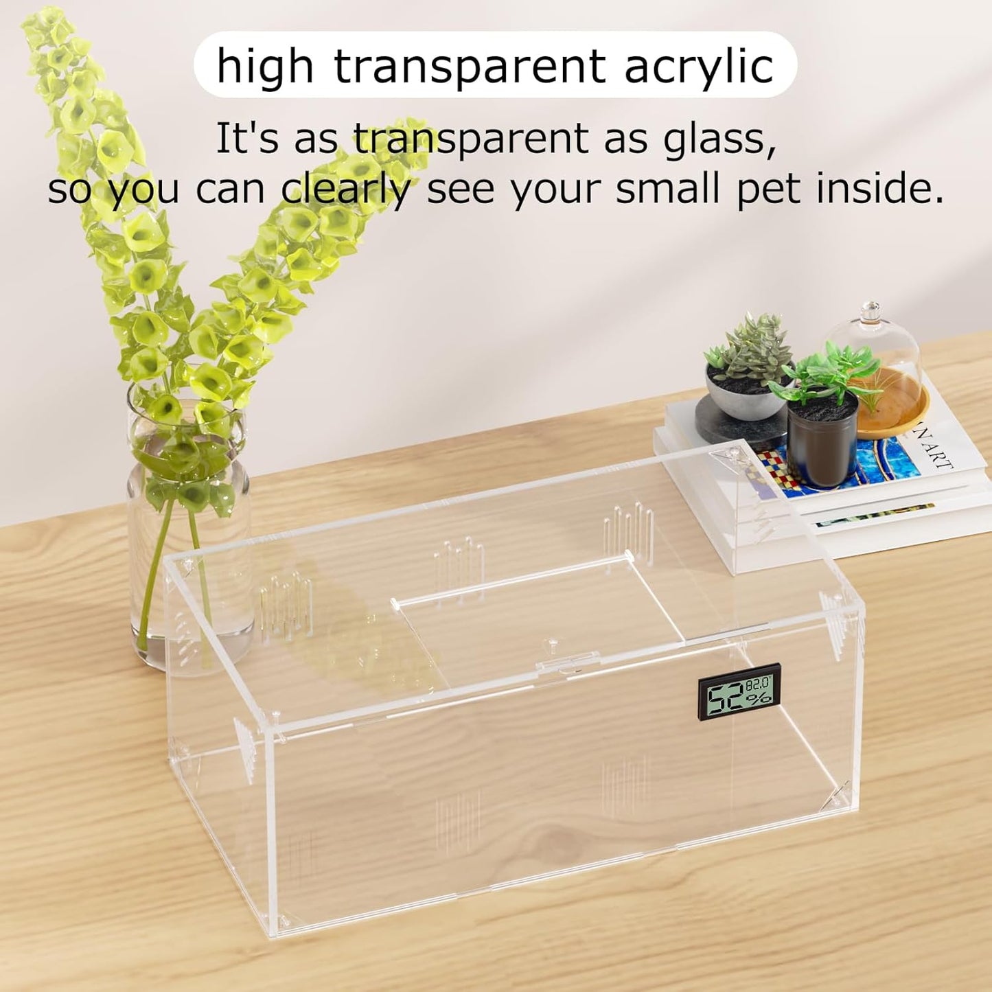 Acrylic Tarantula Enclosure, Reptile Terrarium Breeding Tank w/Temperature Hygrometer,Habitat Reptiles Feeding Box Isopod Terrarium Cage for Insect Lizard Home Office (Reptile-Tank-S(No Tray)) - FurryFun