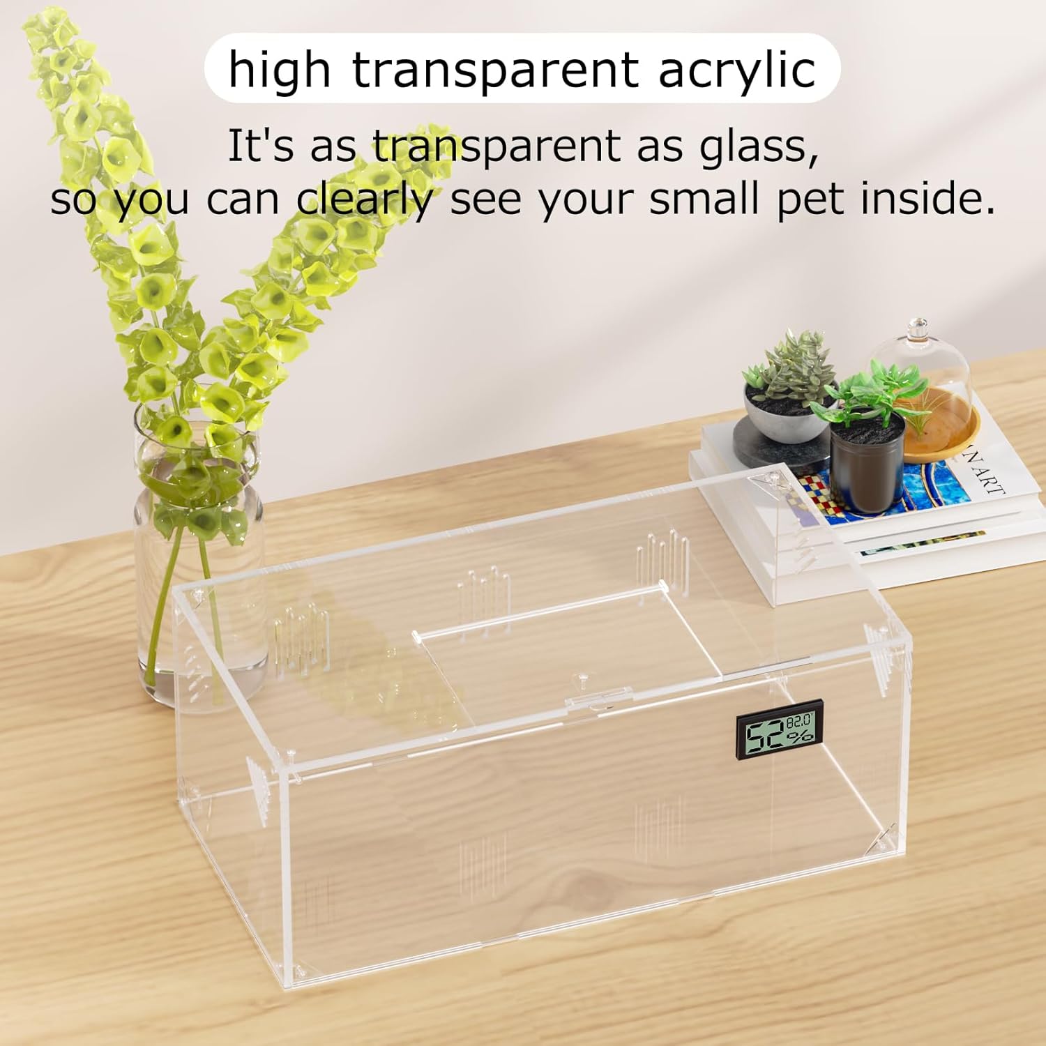 Acrylic Tarantula Enclosure, Reptile Terrarium Breeding Tank w/Temperature Hygrometer,Habitat Reptiles Feeding Box Isopod Terrarium Cage for Insect Lizard Home Office (Reptile-Tank-S(No Tray)) - FurryFun
