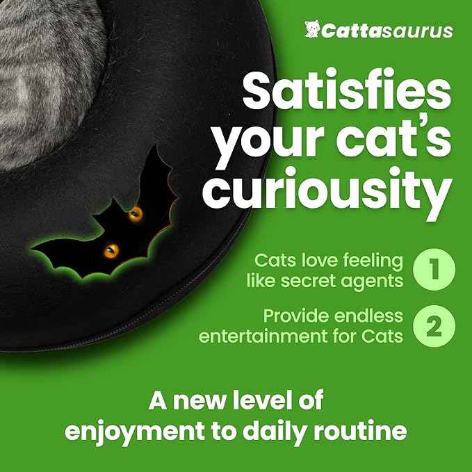 Cattasaurus Unique Peekaboo Cat Cave for Multiple & Large Cats Up to 30-45 Lbs, Scratch Detachable & Washable Tunnel Bed, Gothic Bat Donut Cat Cave (Duo Large Set)