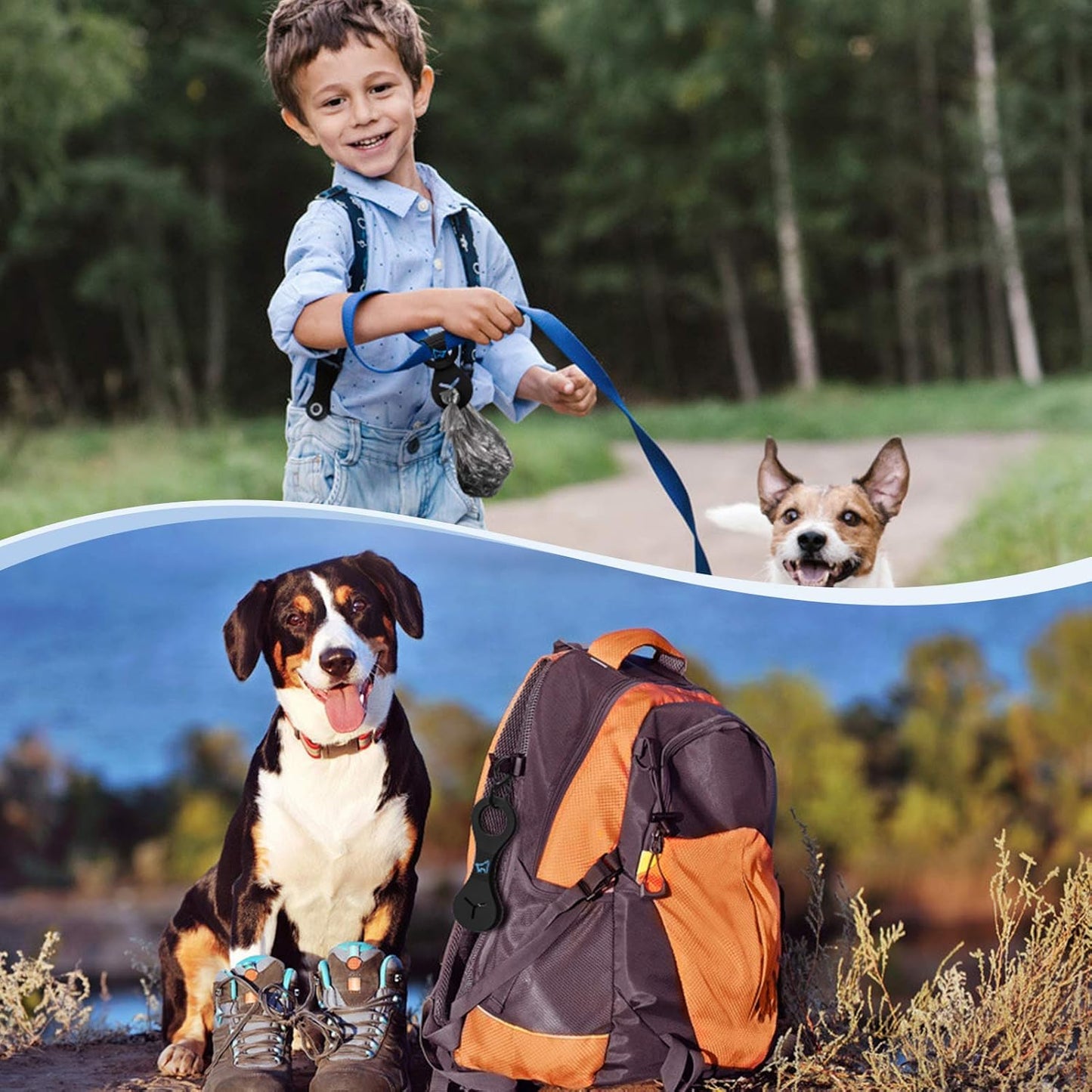 PuppyDoggy Dog Poop Bag Holder for Leash Waste Bag Carrier Dog Poop Bag Dispenser for Walking Running Bicycle Accessory 4 Pieces (Black + Blue)