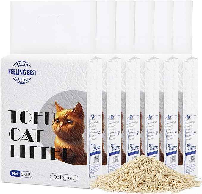 Tofu Cat Litter Clumping, Flushable,Ultra Absorbent and Fast Drying,Solubility in Water,Really Dust-Free Esay Clean,Dust-Free,100% Natural Materials,Less Scattering,33.6lb (5.6lb* 6bags)