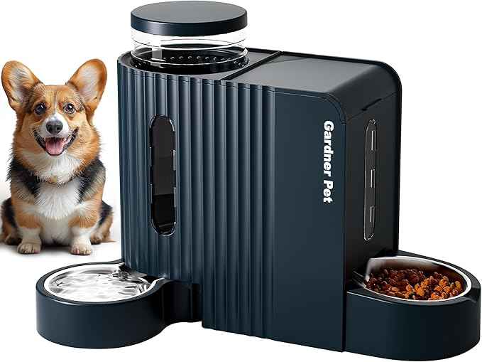 Gardner Pet Automatic Gravity Food Feeder and Water Dispenser, 1.8 Gallons*2 Stainless Steel Two-in-One Set Large Capacity Dispenser for Pets Dogs, Puppies, Kittens (Dark Blue)