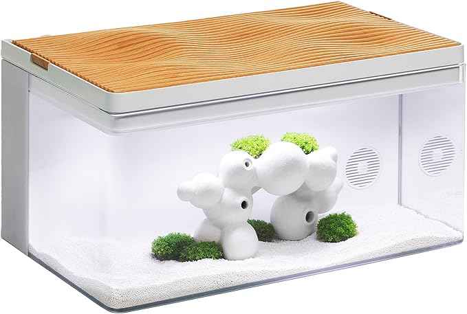 Harmony Aquarium Tank Deluxe by Clairnara – All-in-One 8 Gallon Freshwater Fish Tank with LED Light, Quiet Pump, Patented Filtration, and Special Wood Grain Toplid – iF Design Award Winner