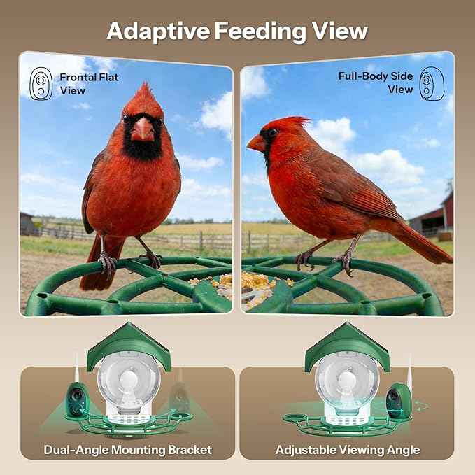 Smart Bird Feeder with Camera - 2K HD Smart Bird Feeder, Solar Powered Outdoor Birdhouse with AI Bird Identification for Backyard Birding & Wildlife Bird Watching, Gift for BirdLover (Green)