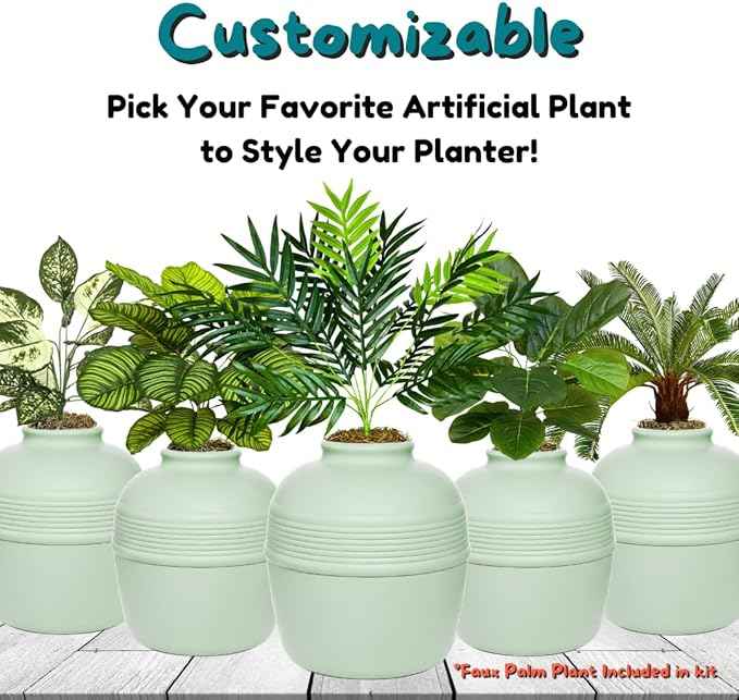 Good Pet Stuff Hidden Litter Box Planter, Decorative Cat Litter Enclosure with Carbon Filter, Artificial Plant, Easy Clean, Improved Design, Round Style, Base Kit, Sage Green