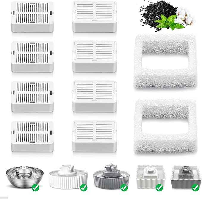 Replacement Carbon Filters for Cepheus 360 Oasisic Ceramic Pet Fountain/iPettie Cupcake/Wonder Creature Aurora and Cup Cake Pet Fountain Including 8 Carbon Filters +2 Foam Filters (10 Pack)