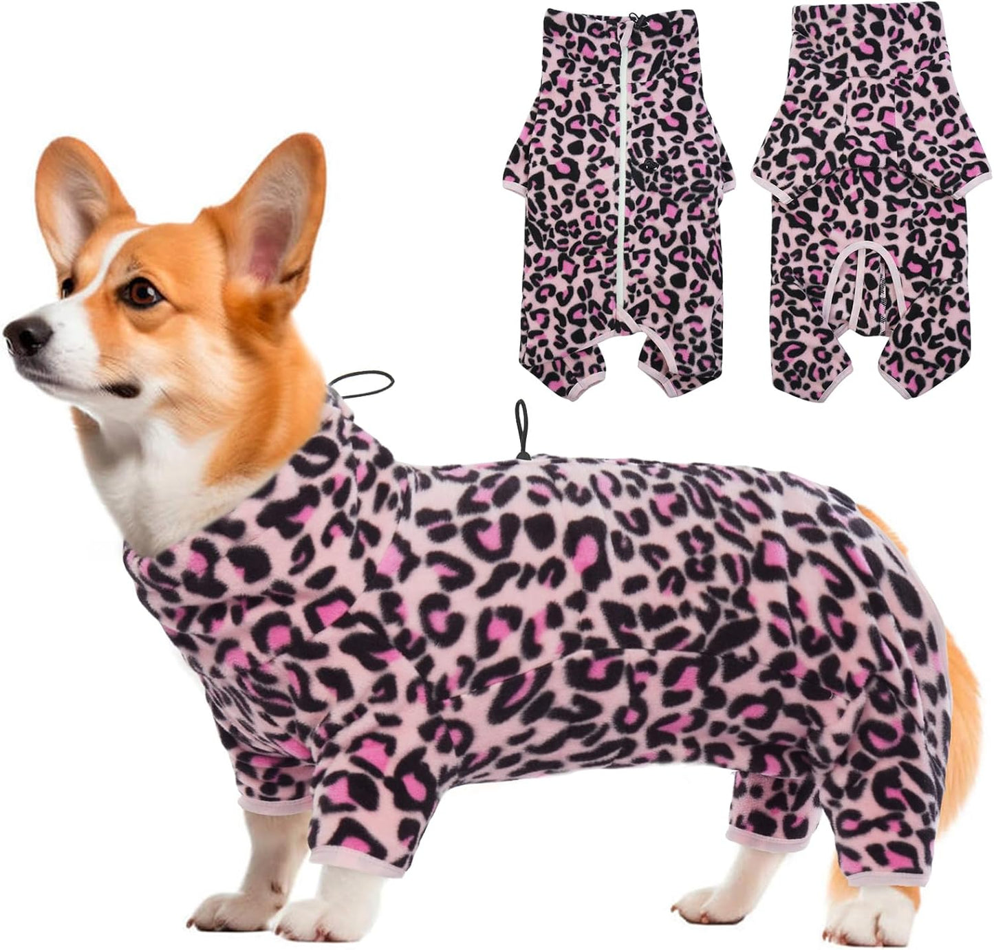 ROZKITCH Fleece Small Dog Pajamas, Pet Windproof Warm Cold Weather Jacket Vest with Luminous Zipper, Jumpsuit Apparel Outfit Clothes for Small Medium Large Dog L-Pink XS