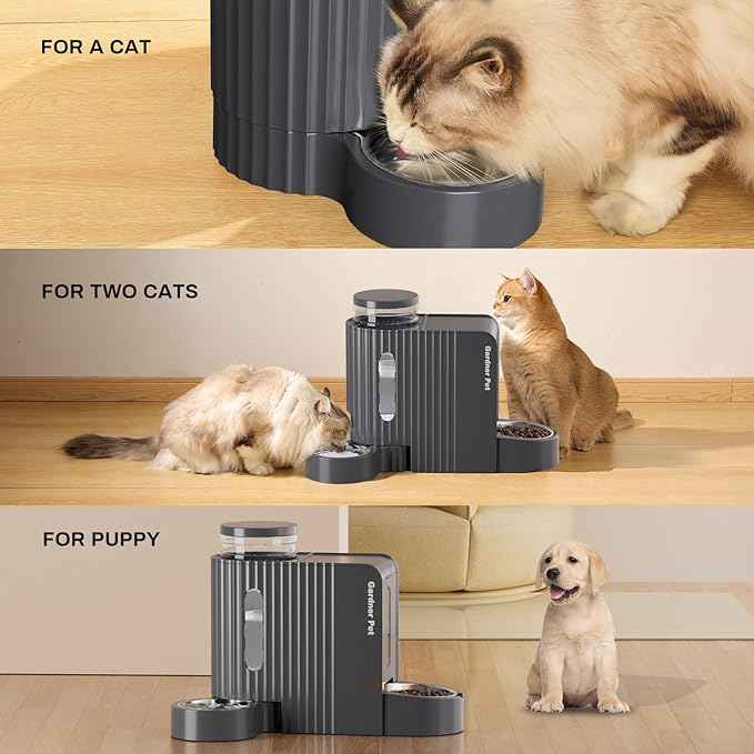 Gardner Pet Automatic Gravity Cat Food Feeder and Water Dispenser Stainless Steel Two-in-One Set Large Capacity Dispenser for Pets Dogs, Puppies, Kittens-(0.8 Gallons x 2)