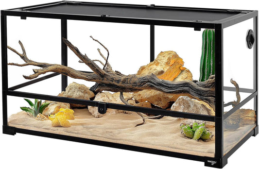 Large Reptile Tank 55 Gallon, 360°Full Vision Glass Reptile Terrarium with Top Mesh Lid for Beaded Dragon Lizard Gecko Snake Hermit Crab Use, 36"(W) X18(D) X20(H) - FurryFun