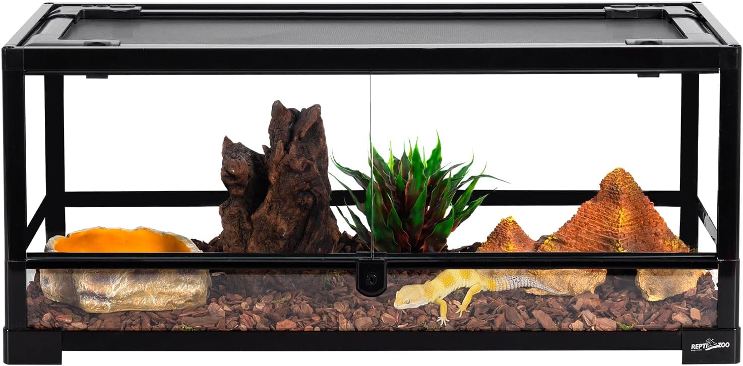 REPTI ZOO Glass Reptile Terrarium 20 Gallon, Front Opening Reptiles Tank 30" x 12"x 12" for Reptile Pets Gecko Lizard Snake, Top Screen Ventilation Escape Proof Lid - FurryFun