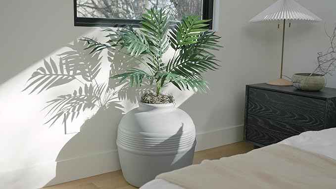 Good Pet Stuff Hidden Litter Box Planter, Decorative Cat Litter Enclosure with Carbon Filter, Artificial Plant, Easy Clean, Indoor Design, Original Round Style, Essentials Kit, Stone Gray