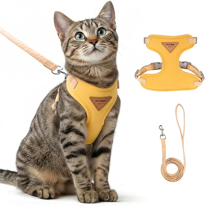 Escape-Proof Cat Harness and Leash Set - Adjustable and Comfortable - Ideal for Walking Cat Outdoors - Fits Small Dogs, Kittens, Medium, and Large Cats (Yellow, XS)