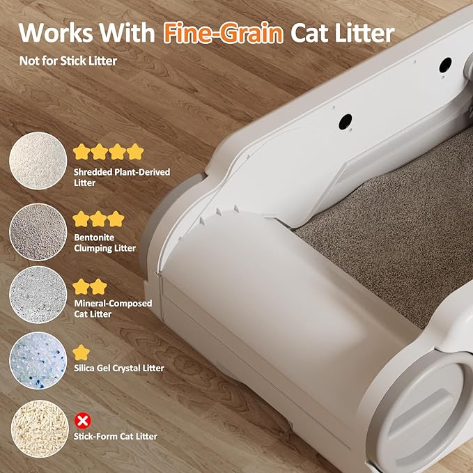 Open-Top Automatic Litter Box Self Cleaning Cat Litter Box Self-Cleaning Robot for Large Cats with Safety Sensors and APP Control