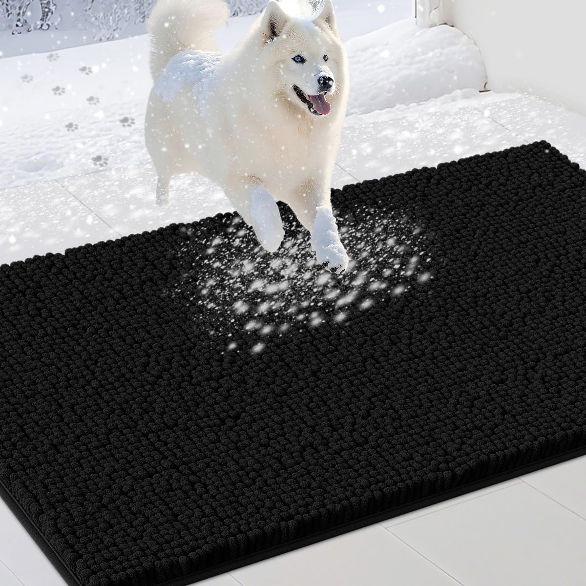 Extra Large Dog Door Mats for Muddy Paws, Chenille Absorbent Dog Mats, Non Slip Heavy Mud Mat for Dogs, Soft Pet Mat for Entryway, Mud Paws, Inside Floor,60" x 36", Black