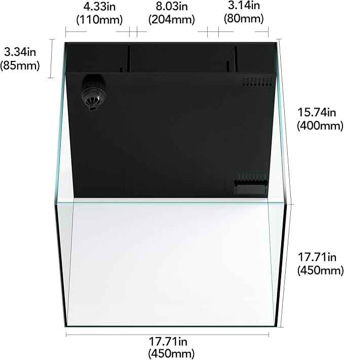 Landen 45P 15 Gallon Ultra Clear All Glass Rimless Low Iron Aquarium Tank with Rear Filtration Chamber(Return Pump Included)for Salt and Fresh Water.17.7''Wx17.7''Dx15.8''H in(45x45x40cm)6mm Thickness