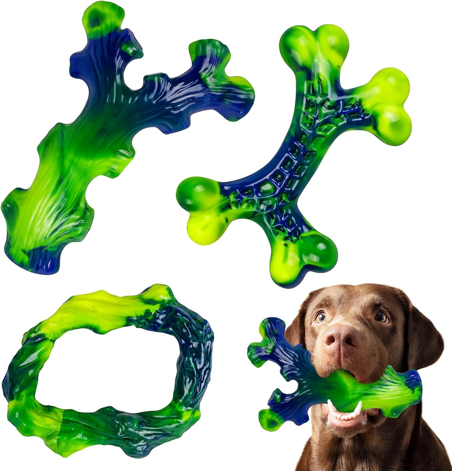 3-Pack Indestructible Nylon Dog Chew Toys for Aggressive Chewers - Long-Lasting Durable Bone-Shaped Toys, Large Breed Dogs, Tough Puppy Teeth Enrichment
